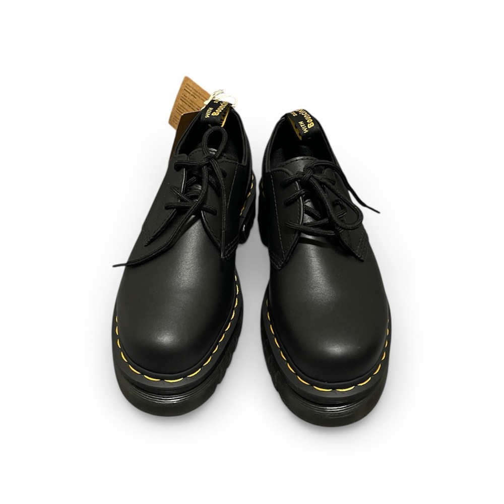 New Dr. Martens Black  Audrick Oxford Shoes with Yellow Stitching Sz:8 - Picture 2 of 6